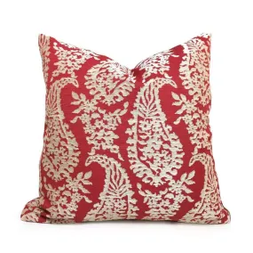 (CLEARANCE) Fabricut Napoli Lacquer Red Gold Paisley Floral Pillow Cover