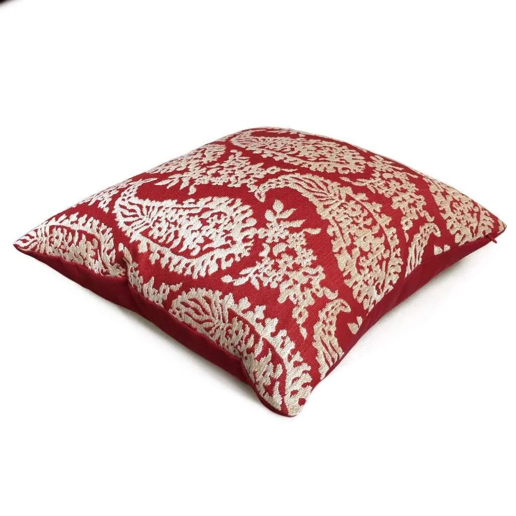 (CLEARANCE) Fabricut Napoli Lacquer Red Gold Paisley Floral Pillow Cover