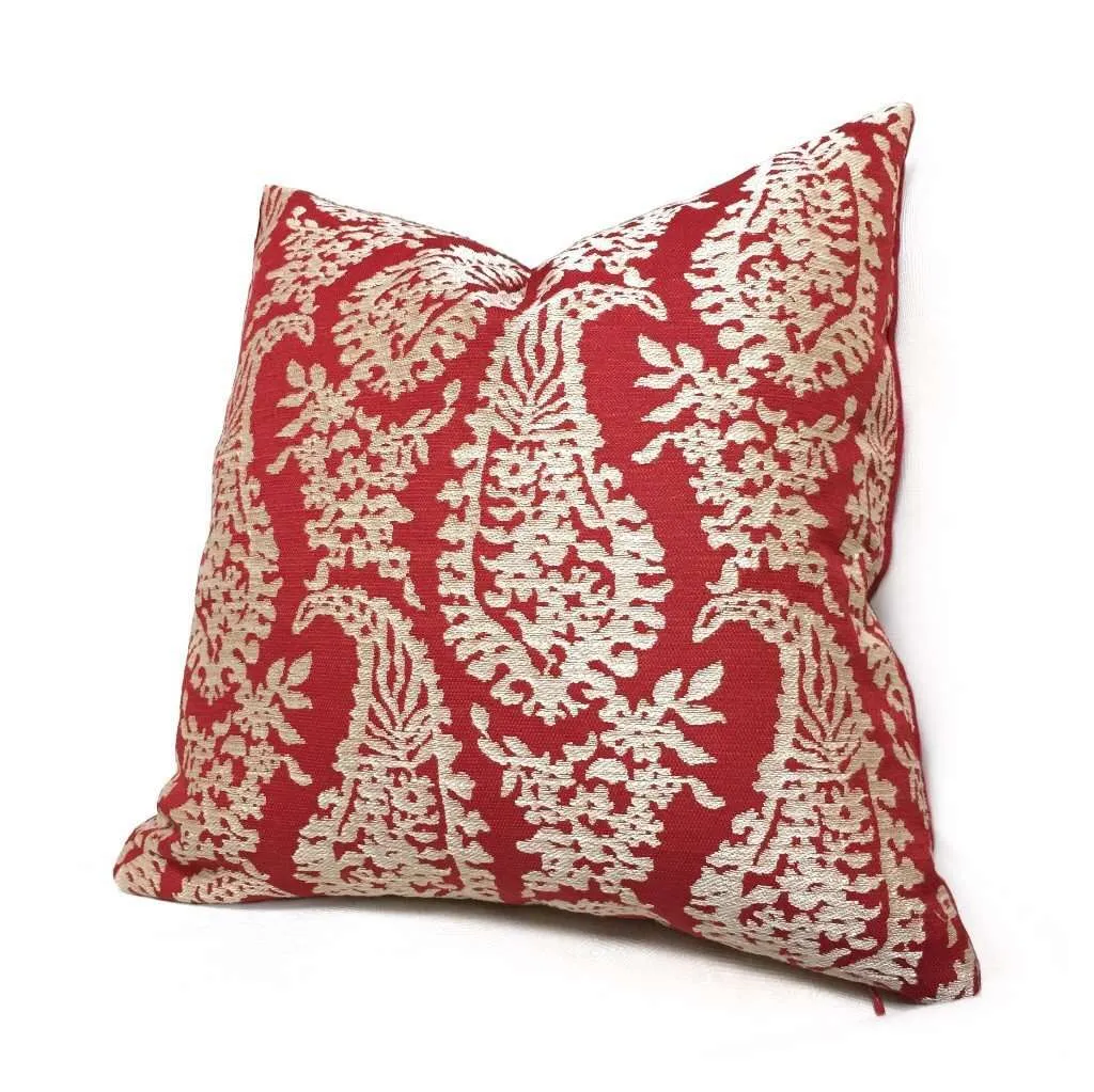 (CLEARANCE) Fabricut Napoli Lacquer Red Gold Paisley Floral Pillow Cover