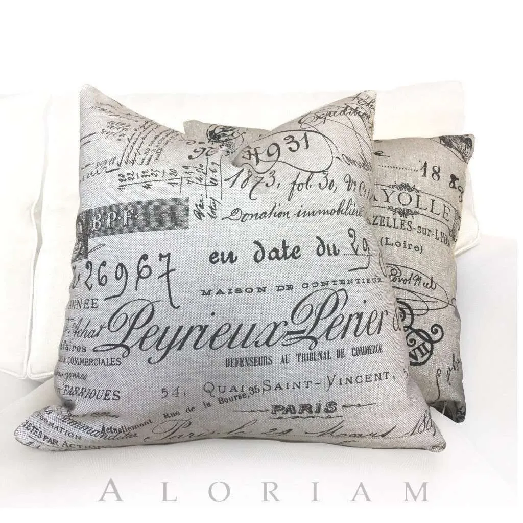 (CLEARANCE) Lacefield Designs French Document Script Calligraphy Beige Brown Pillow Cover