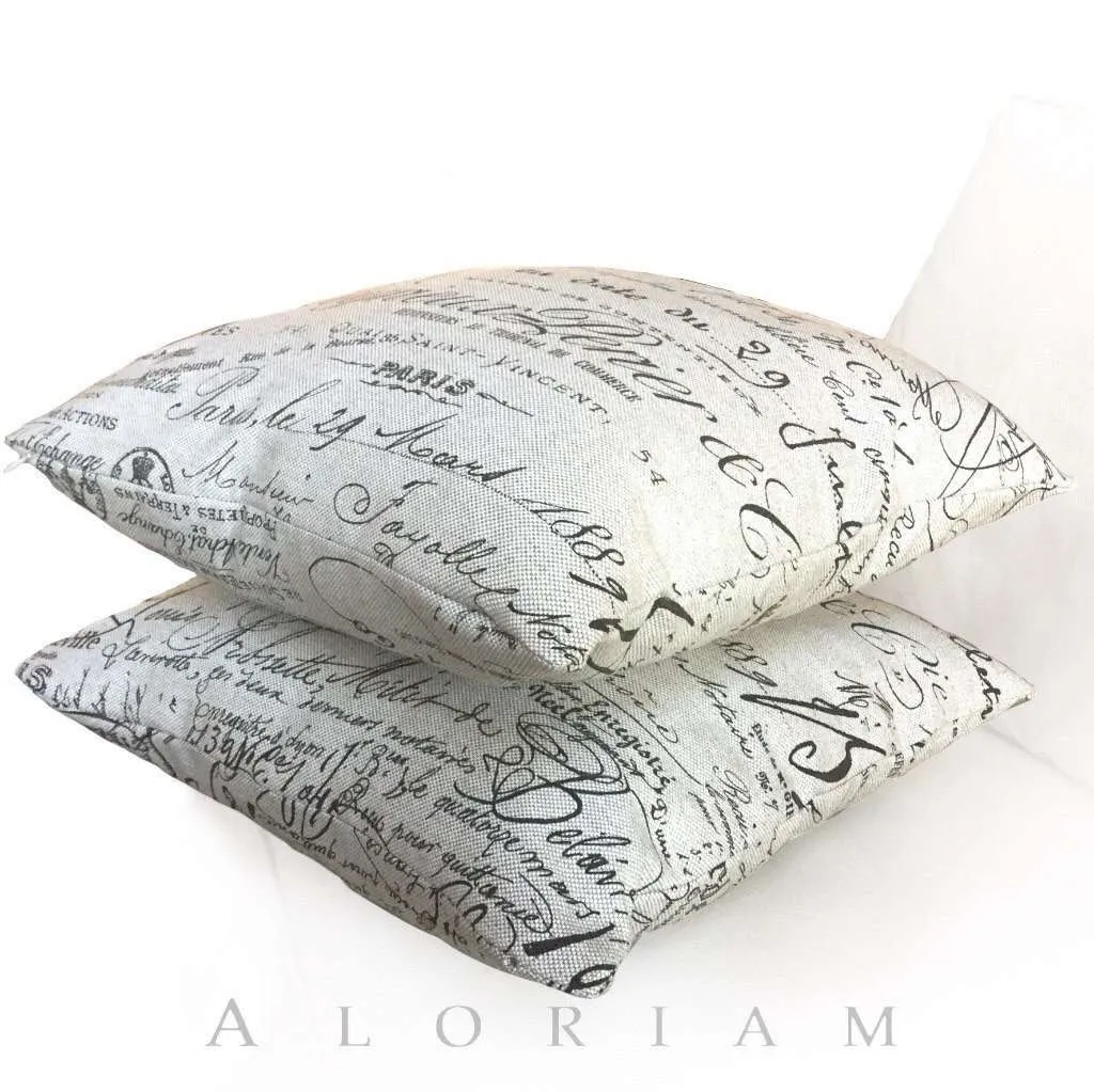 (CLEARANCE) Lacefield Designs French Document Script Calligraphy Beige Brown Pillow Cover