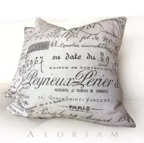 (CLEARANCE) Lacefield Designs French Document Script Calligraphy Beige Brown Pillow Cover