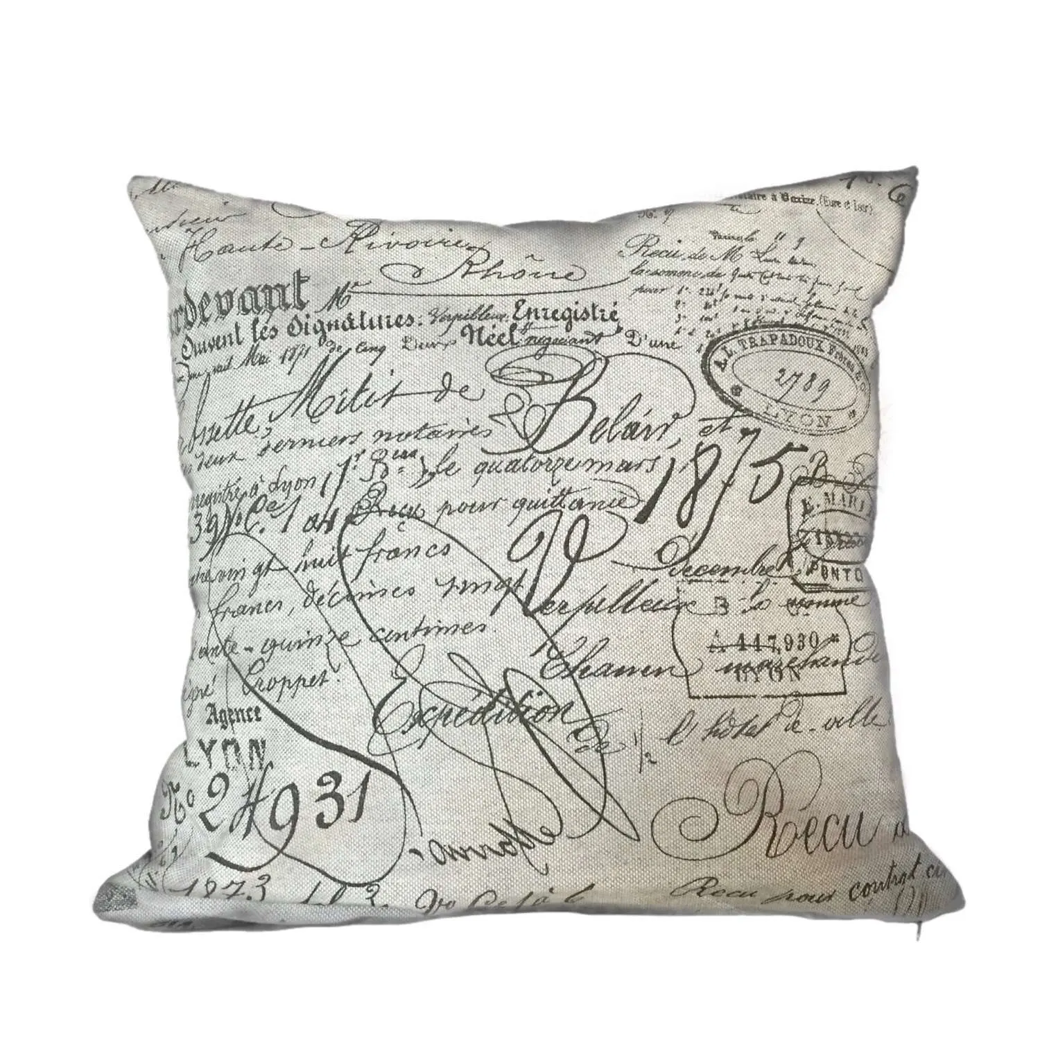 (CLEARANCE) Lacefield Designs French Document Script Calligraphy Beige Brown Pillow Cover