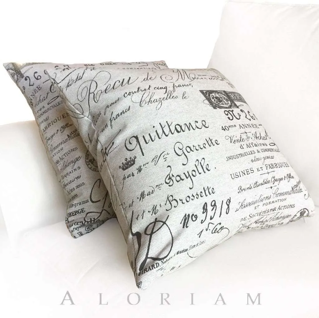 (CLEARANCE) Lacefield Designs French Document Script Calligraphy Beige Brown Pillow Cover