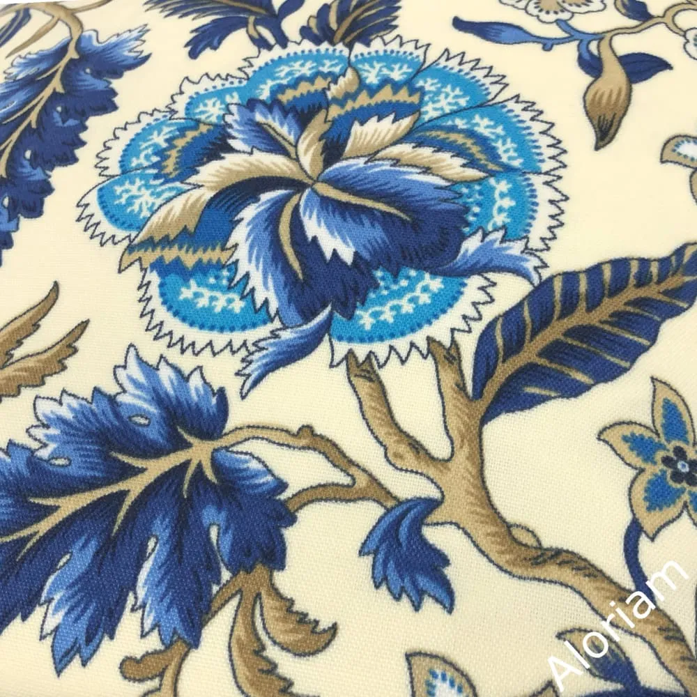 (CLEARANCE) Waverly Imperial Dress Ivory Blue Jacobean Floral Indoor Outdoor Pillow Cover