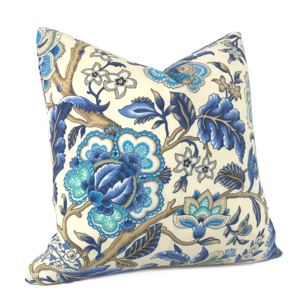 (CLEARANCE) Waverly Imperial Dress Ivory Blue Jacobean Floral Indoor Outdoor Pillow Cover