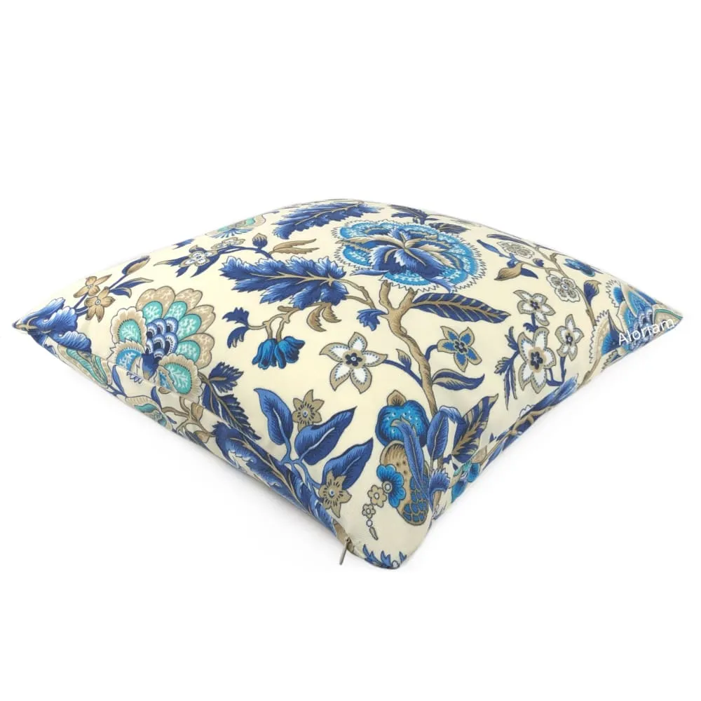 (CLEARANCE) Waverly Imperial Dress Ivory Blue Jacobean Floral Indoor Outdoor Pillow Cover