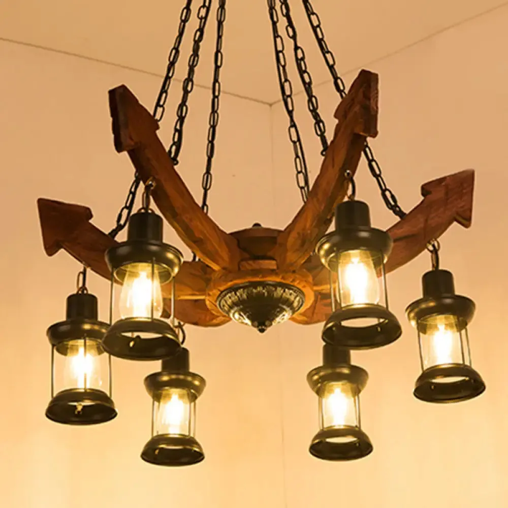 Coastal Black Glass Kerosene Chandelier - 6 Light Ceiling Fixture for Dining Room