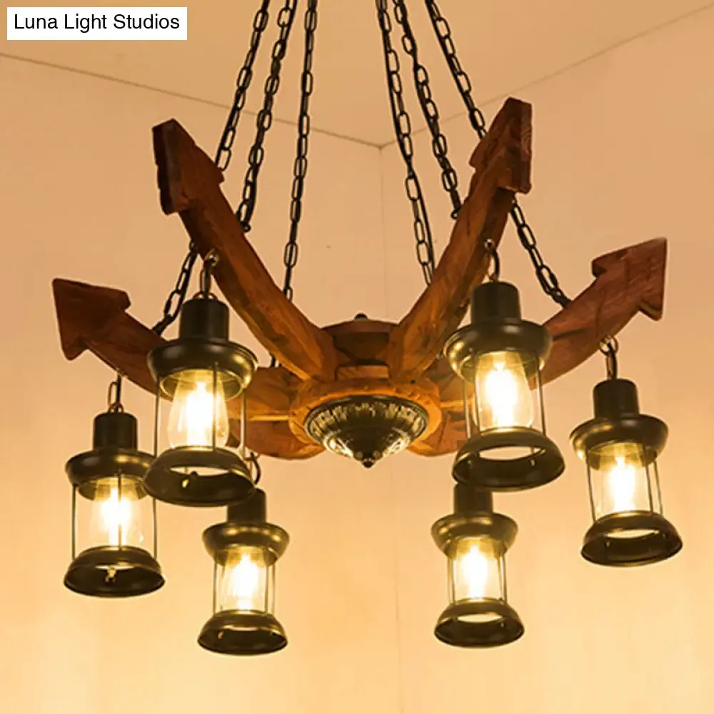 Coastal Black Glass Kerosene Chandelier - 6 Light Ceiling Fixture for Dining Room