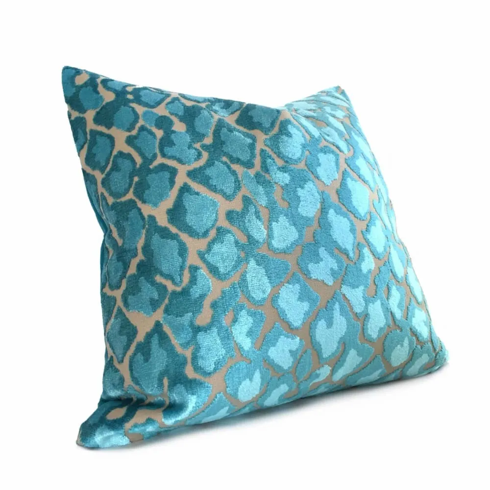 Coco Turquoise Blue Leopard Velvet Pillow Cover