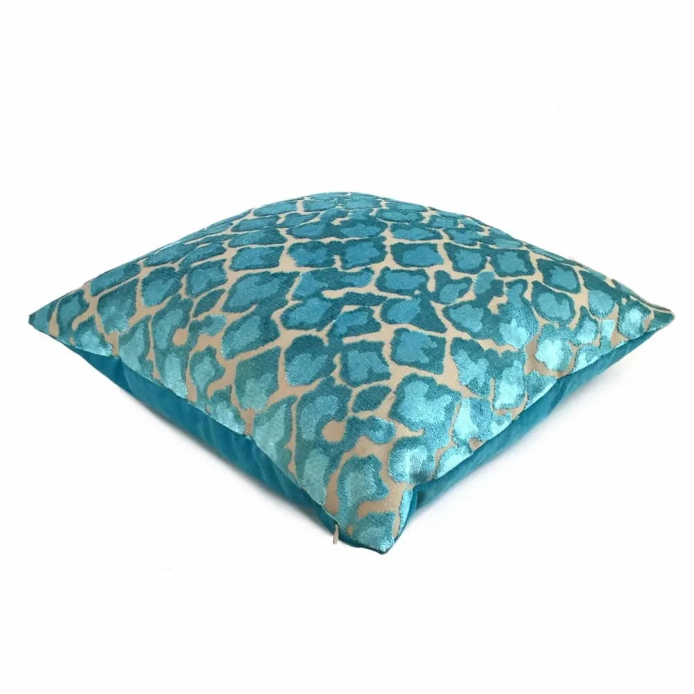 Coco Turquoise Blue Leopard Velvet Pillow Cover