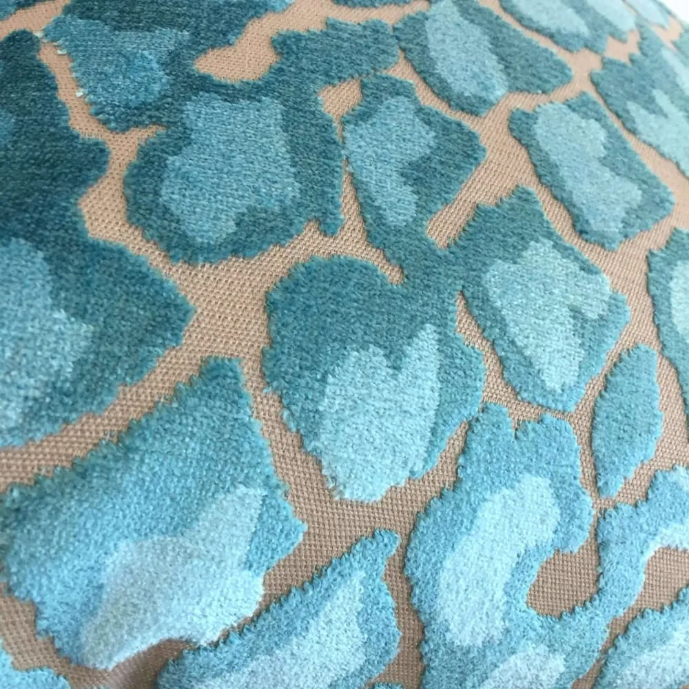 Coco Turquoise Blue Leopard Velvet Pillow Cover