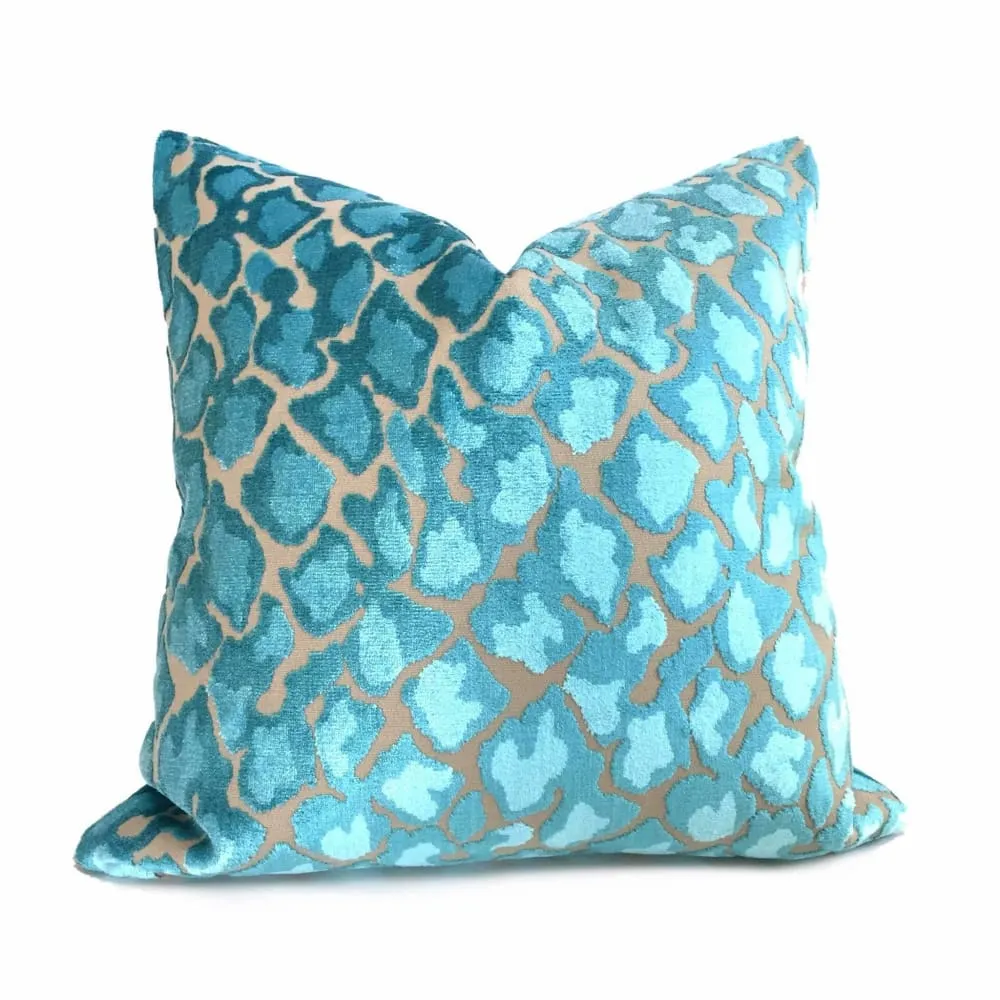 Coco Turquoise Blue Leopard Velvet Pillow Cover