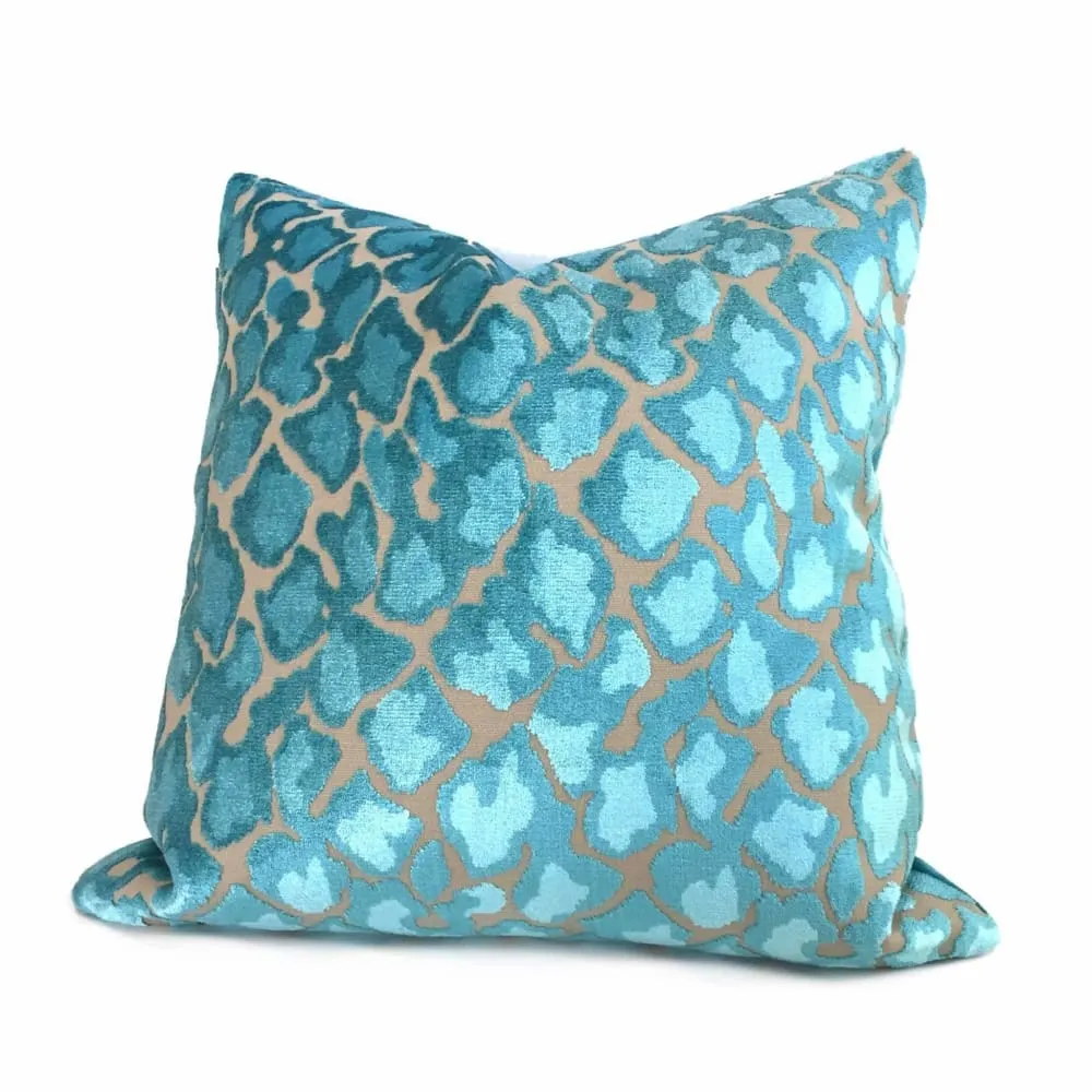 Coco Turquoise Blue Leopard Velvet Pillow Cover