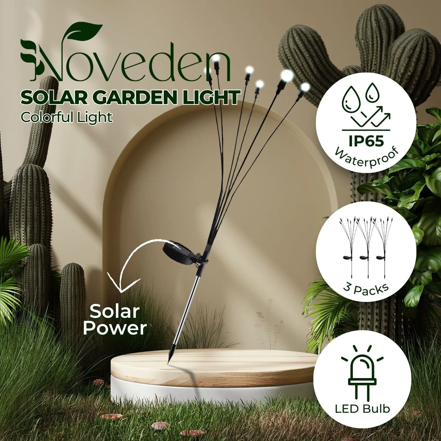 Colorful Solar Firefly Garden Lights, Waterproof, 3 Pieces - Noveden