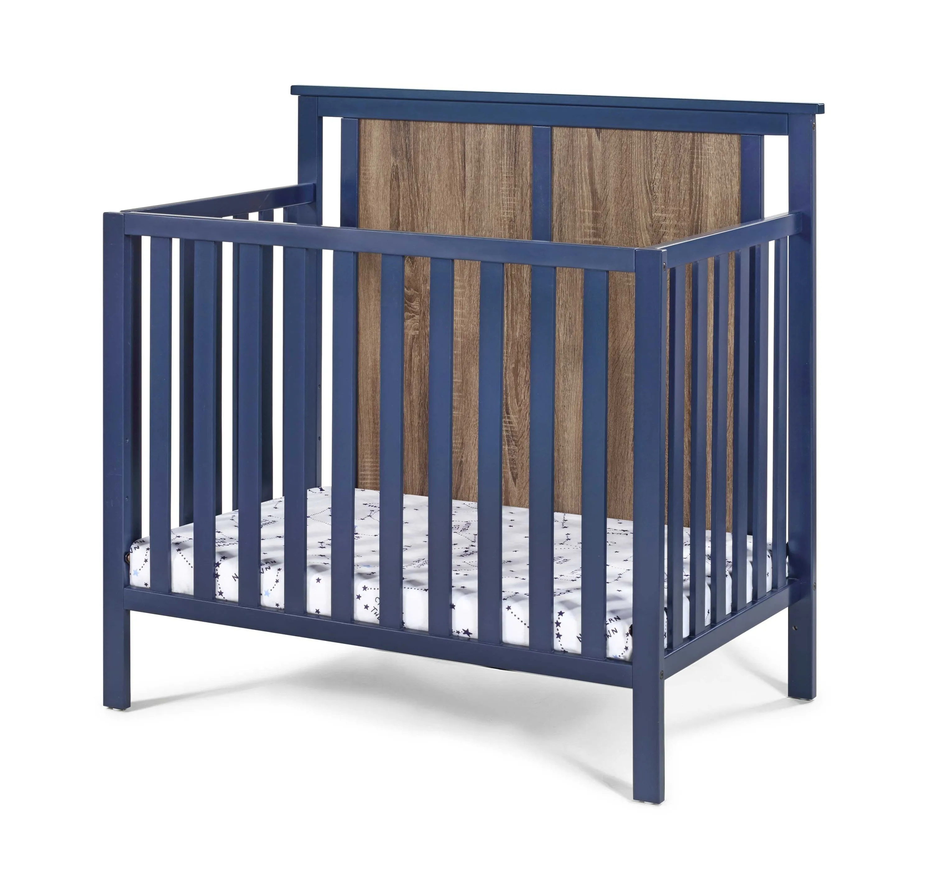 Connelly Mini Crib With Mattress Pad Midnight Blue/Vintage Walnut