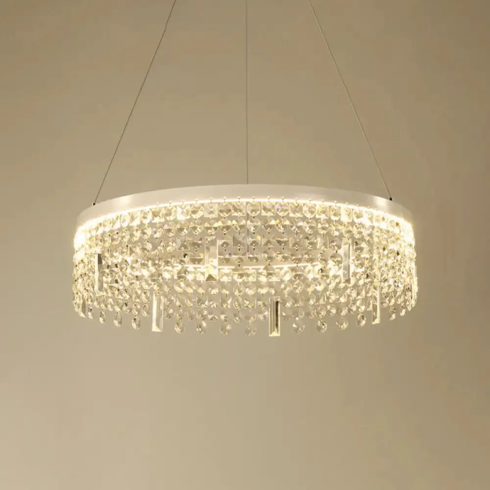 Contemporary Crystal LED Chandelier Lamp with Dual-Tiered Ring Design – Silver Suspension Lighting in Warm/White Light