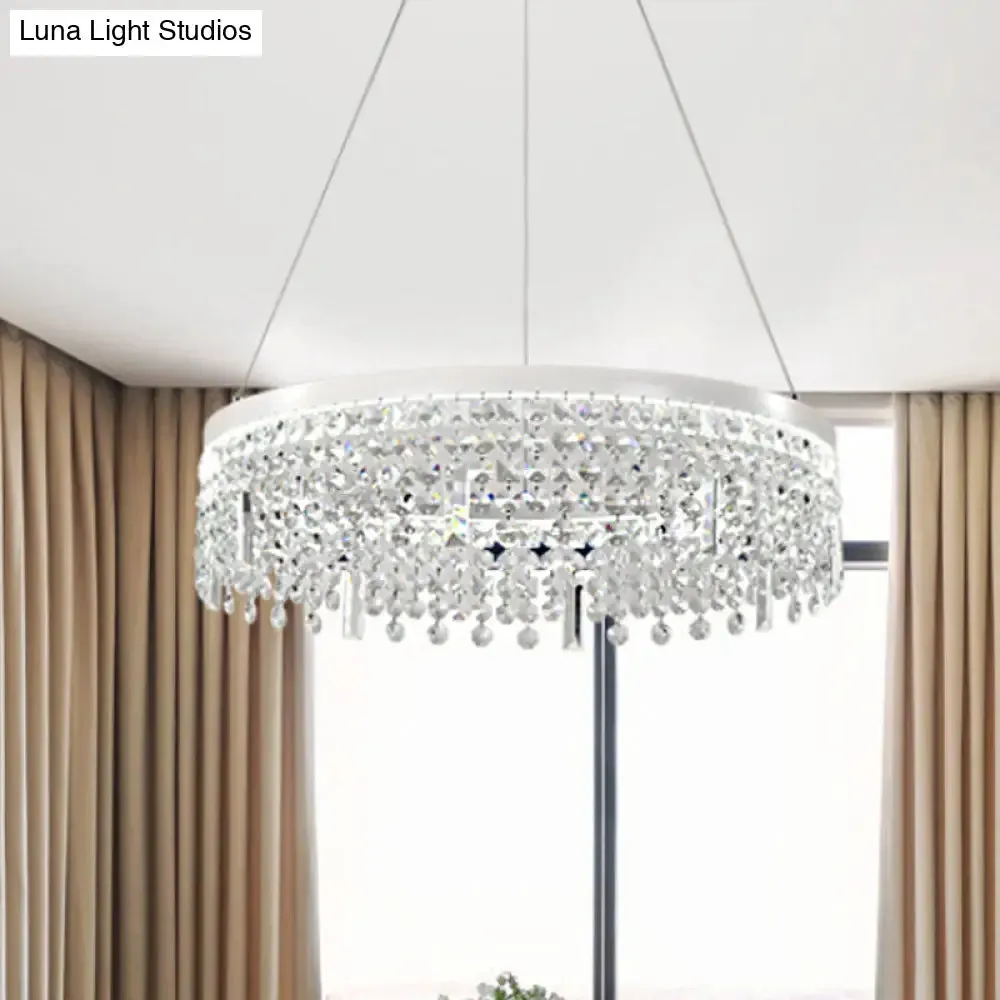 Contemporary Crystal LED Chandelier Lamp with Dual-Tiered Ring Design – Silver Suspension Lighting in Warm/White Light