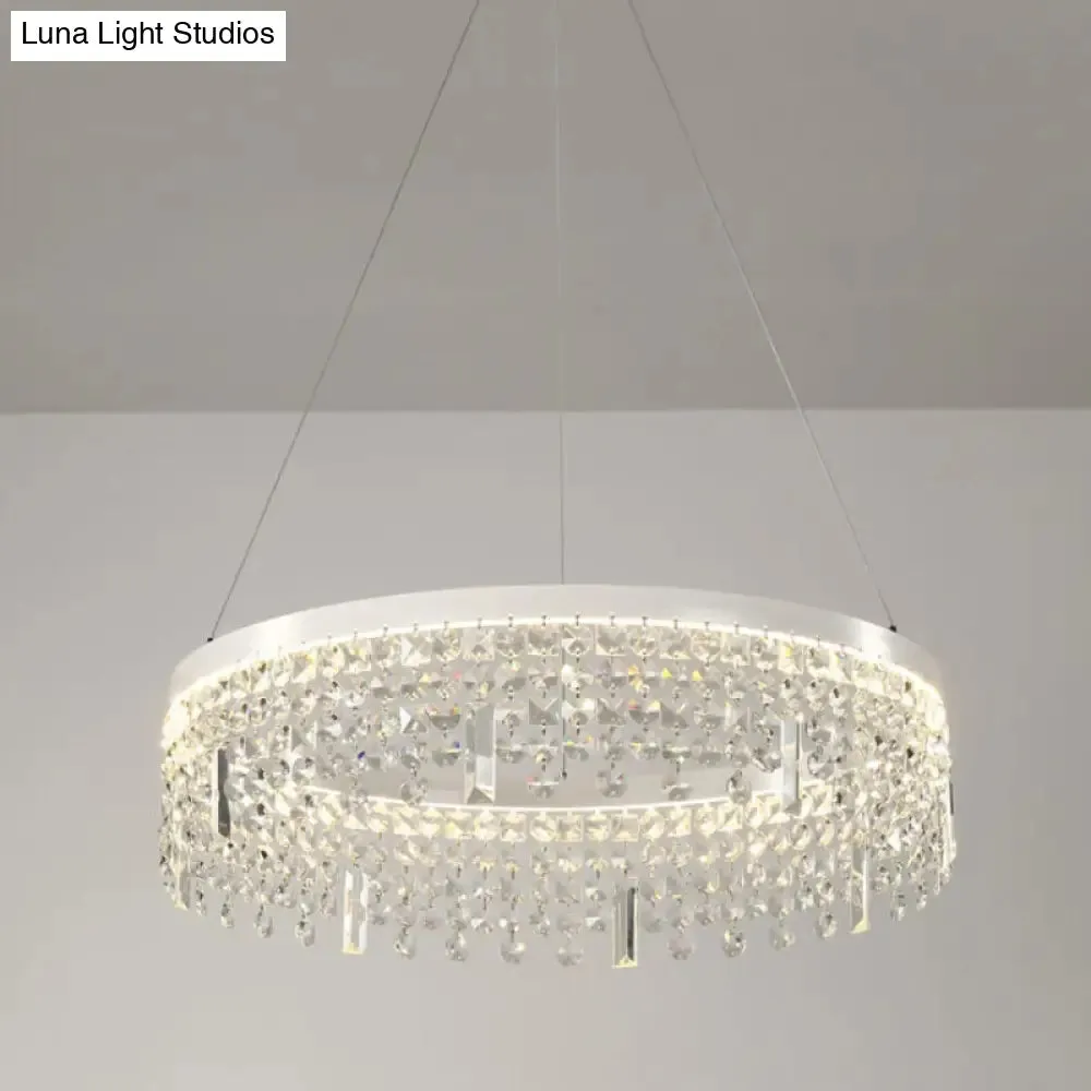 Contemporary Crystal LED Chandelier Lamp with Dual-Tiered Ring Design – Silver Suspension Lighting in Warm/White Light