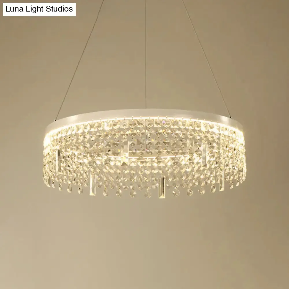 Contemporary Crystal LED Chandelier Lamp with Dual-Tiered Ring Design – Silver Suspension Lighting in Warm/White Light