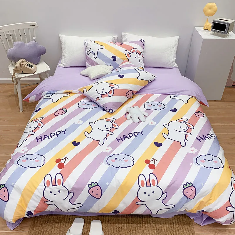 Cotton Four-piece Set Girl Heart Cartoon Pure Cotton  Linen Duvet Cover Bed