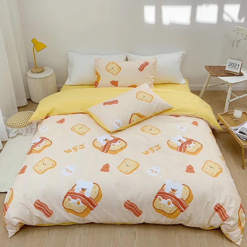 Cotton Four-piece Set Girl Heart Cartoon Pure Cotton  Linen Duvet Cover Bed