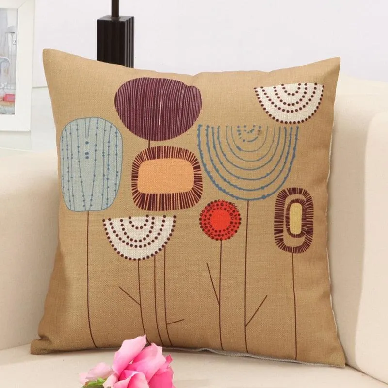 Cotton Linen Flower Pattern Throw Pillow Case Cushion Cover Seat Car Home Decor Sofa Bed Decorative Pillowcase