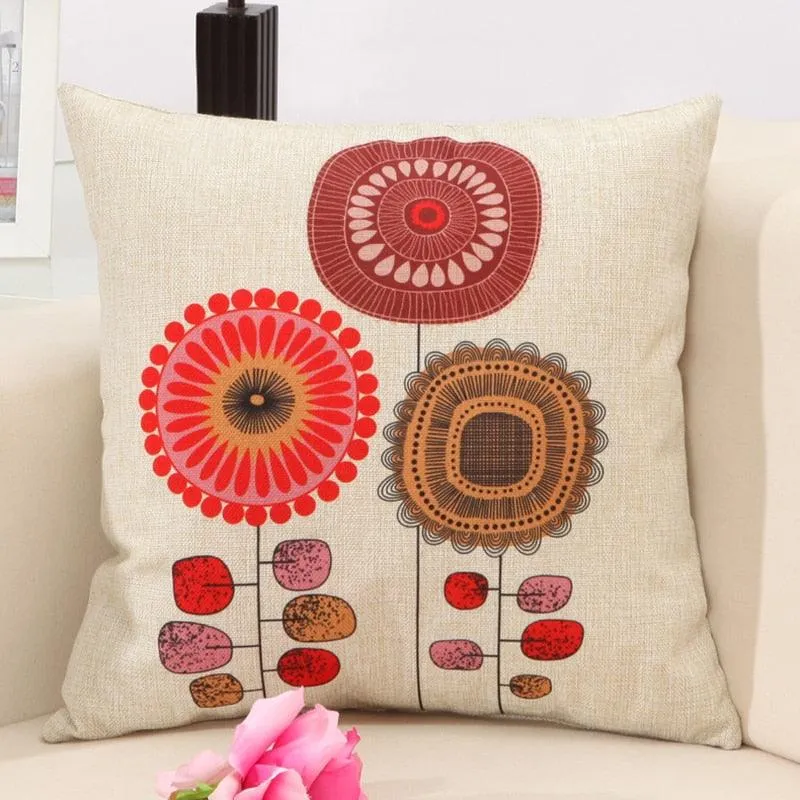 Cotton Linen Flower Pattern Throw Pillow Case Cushion Cover Seat Car Home Decor Sofa Bed Decorative Pillowcase