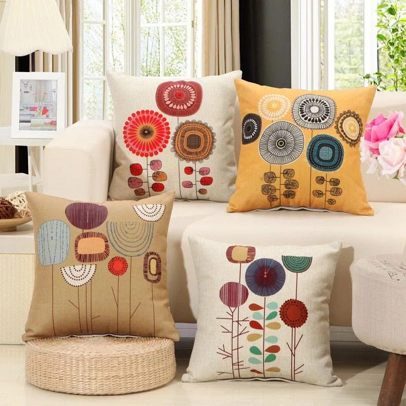 Cotton Linen Flower Pattern Throw Pillow Case Cushion Cover Seat Car Home Decor Sofa Bed Decorative Pillowcase