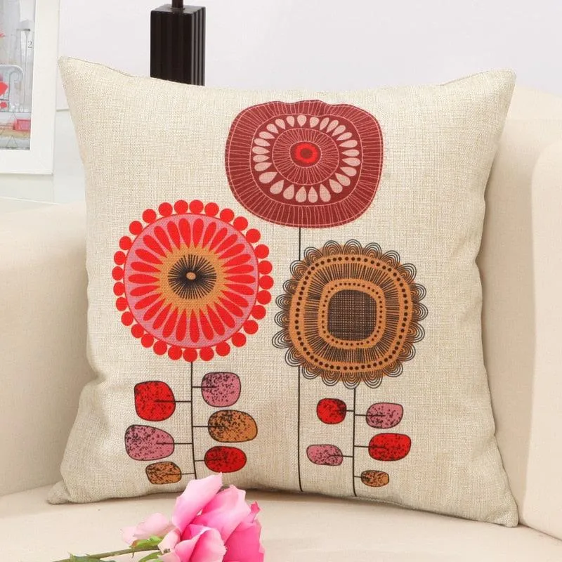 Cotton Linen Flower Pattern Throw Pillow Case Cushion Cover Seat Car Home Decor Sofa Bed Decorative Pillowcase