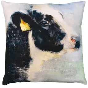 Cow Printed and Embroidery Embellished Throw Pillow – 20”