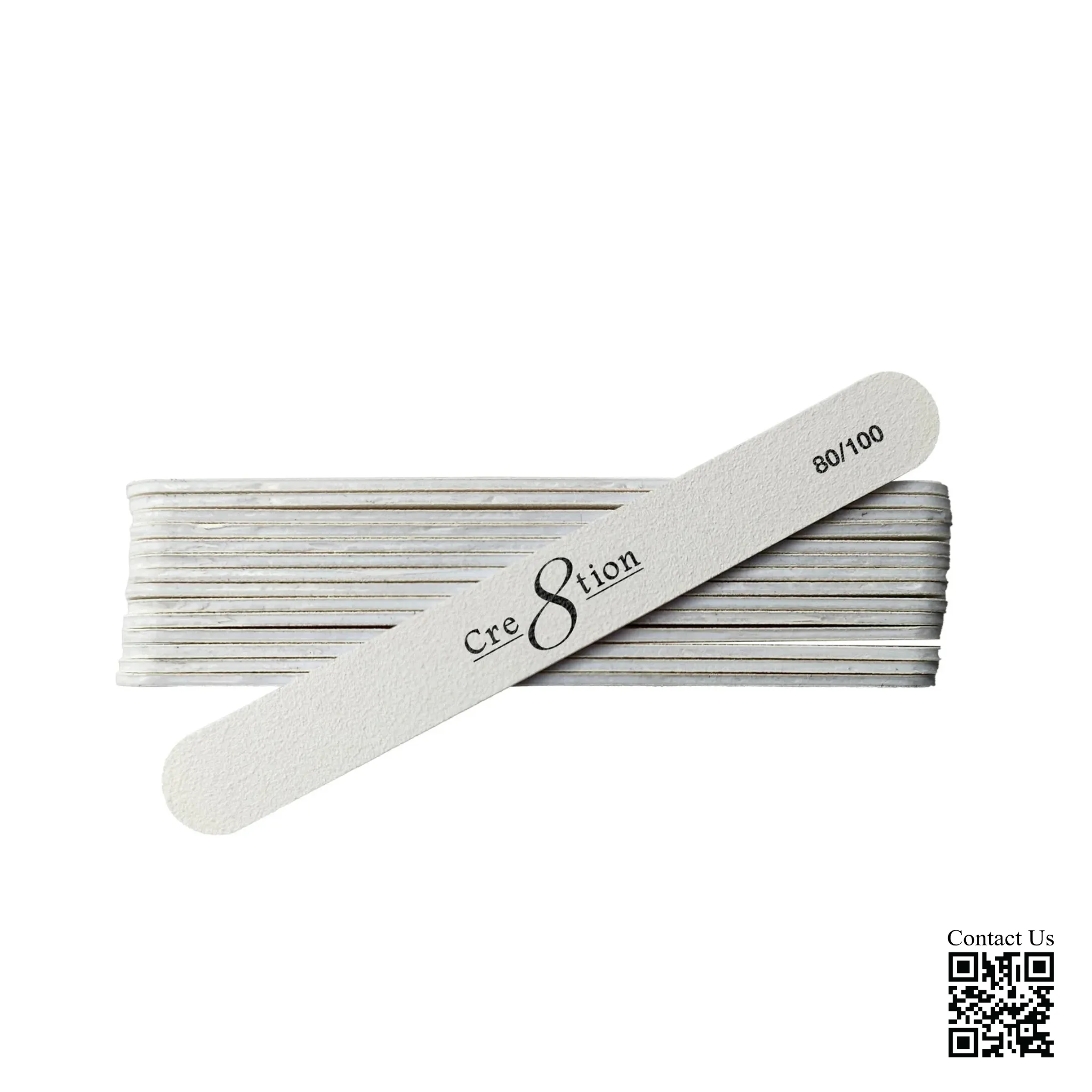 Cre8tion Disposable MINI Nail File, PLASTIC Center White, Grit 80/100, (Pk: 50 pcs/pack, 100 packs/case)