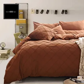 Cross Pleated Duvet Set Brown