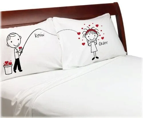 Cute Fishing for Love Boyfriend Girlfriend Valentines Day Gift Personalized  Pillow Cover Couples Anniversary Stick People Bf Gf