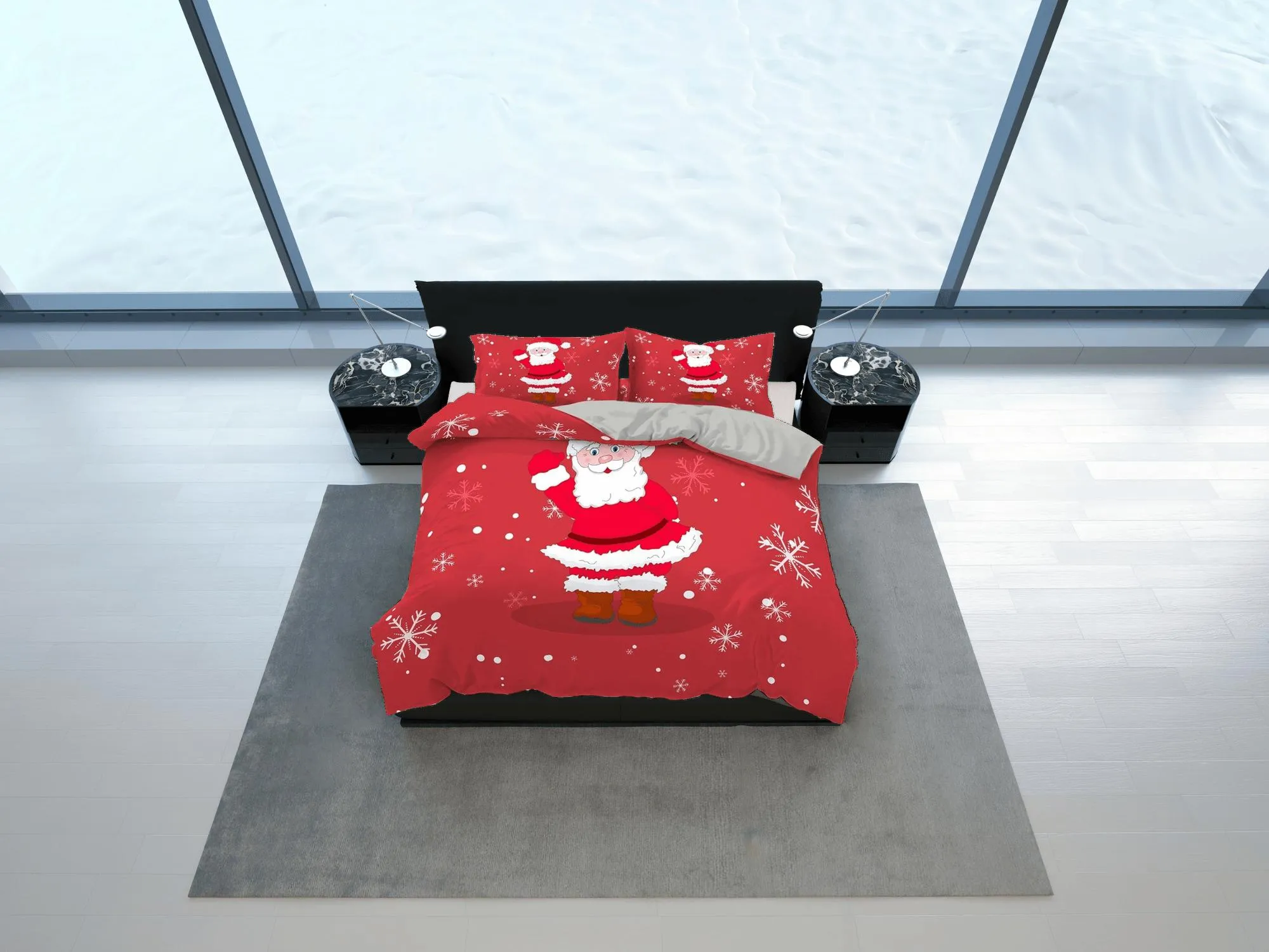 Cute Santa Claus Christmas bedding & pillowcase holiday gift red duvet cover king queen twin toddler bedding baby Christmas farmhouse decor