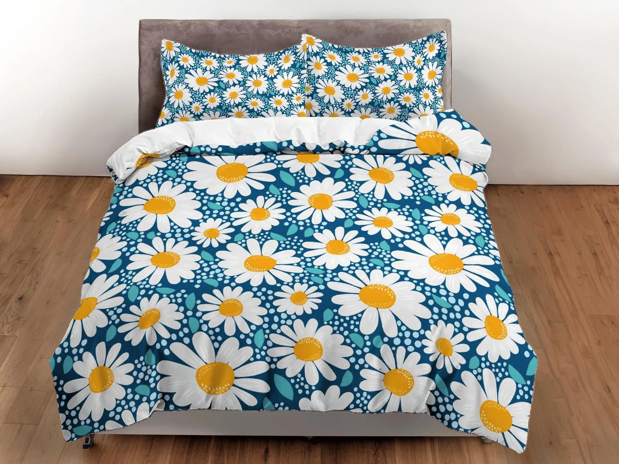 Daisy floral blue duvet cover colorful bedding, teen girl bedroom, baby girl crib bedding boho maximalist bedspread aesthetic bedding