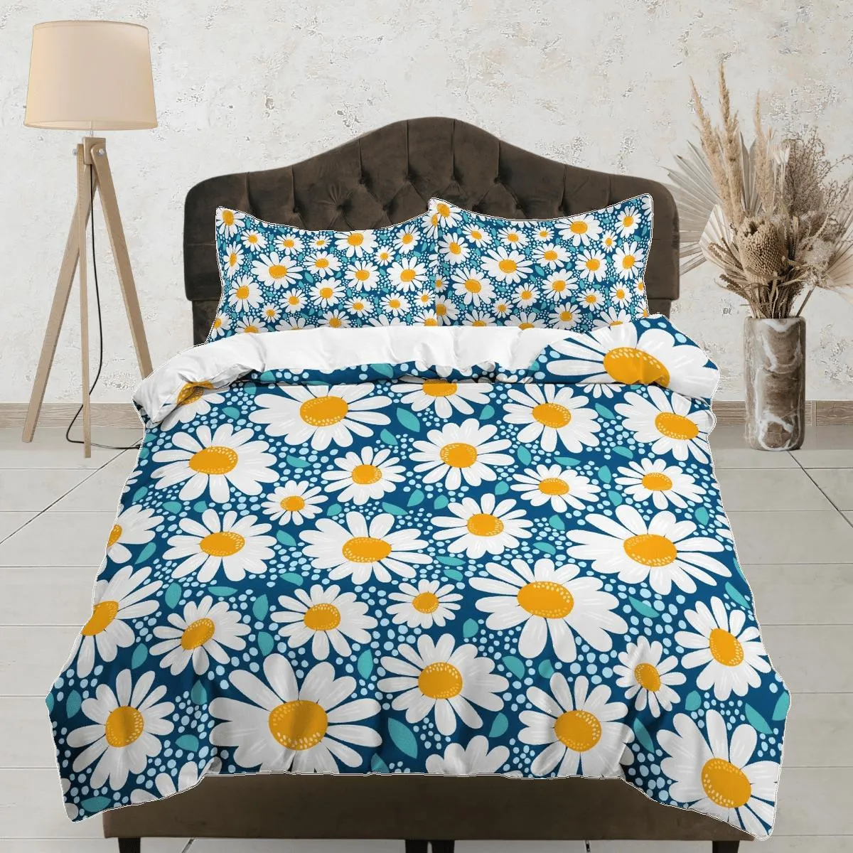 Daisy floral blue duvet cover colorful bedding, teen girl bedroom, baby girl crib bedding boho maximalist bedspread aesthetic bedding