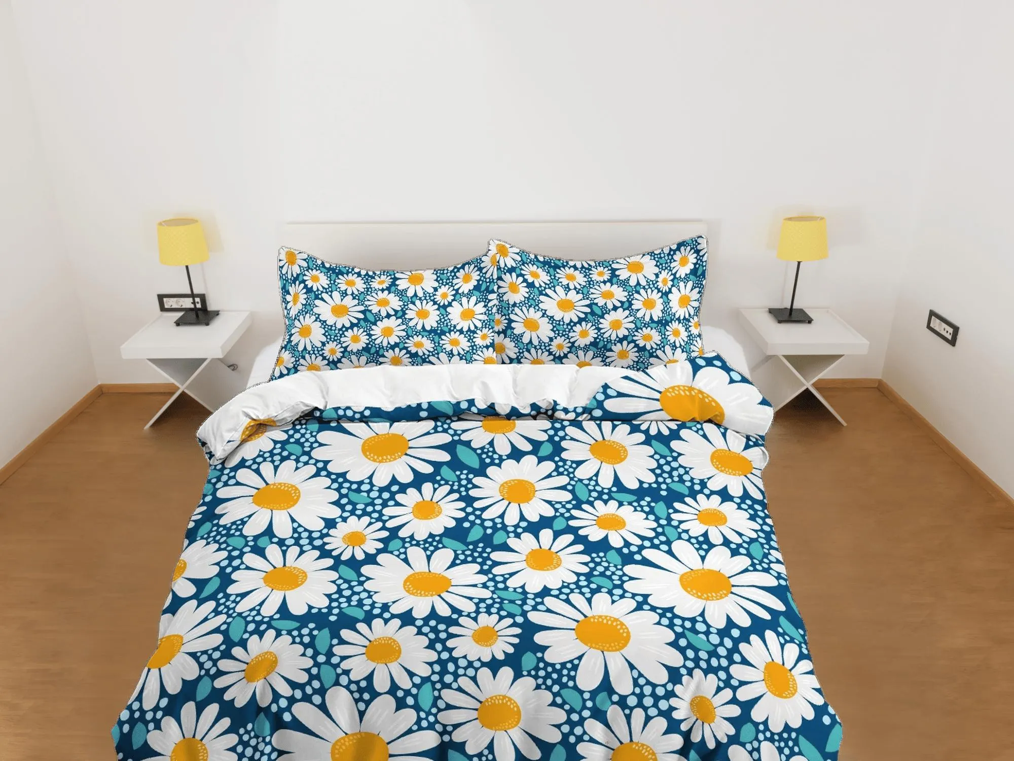 Daisy floral blue duvet cover colorful bedding, teen girl bedroom, baby girl crib bedding boho maximalist bedspread aesthetic bedding