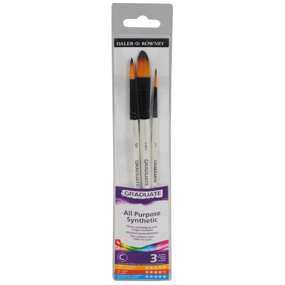 Daler-Rowney Graduate All Purpose Synthetic Brush Set 4/Pkg Watercolour Short Handle