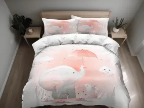 Elephant and bunny in a rainy day bedding cute duvet cover set, kids bedding full, nursery bed decor, elephant baby shower, toddler bedding