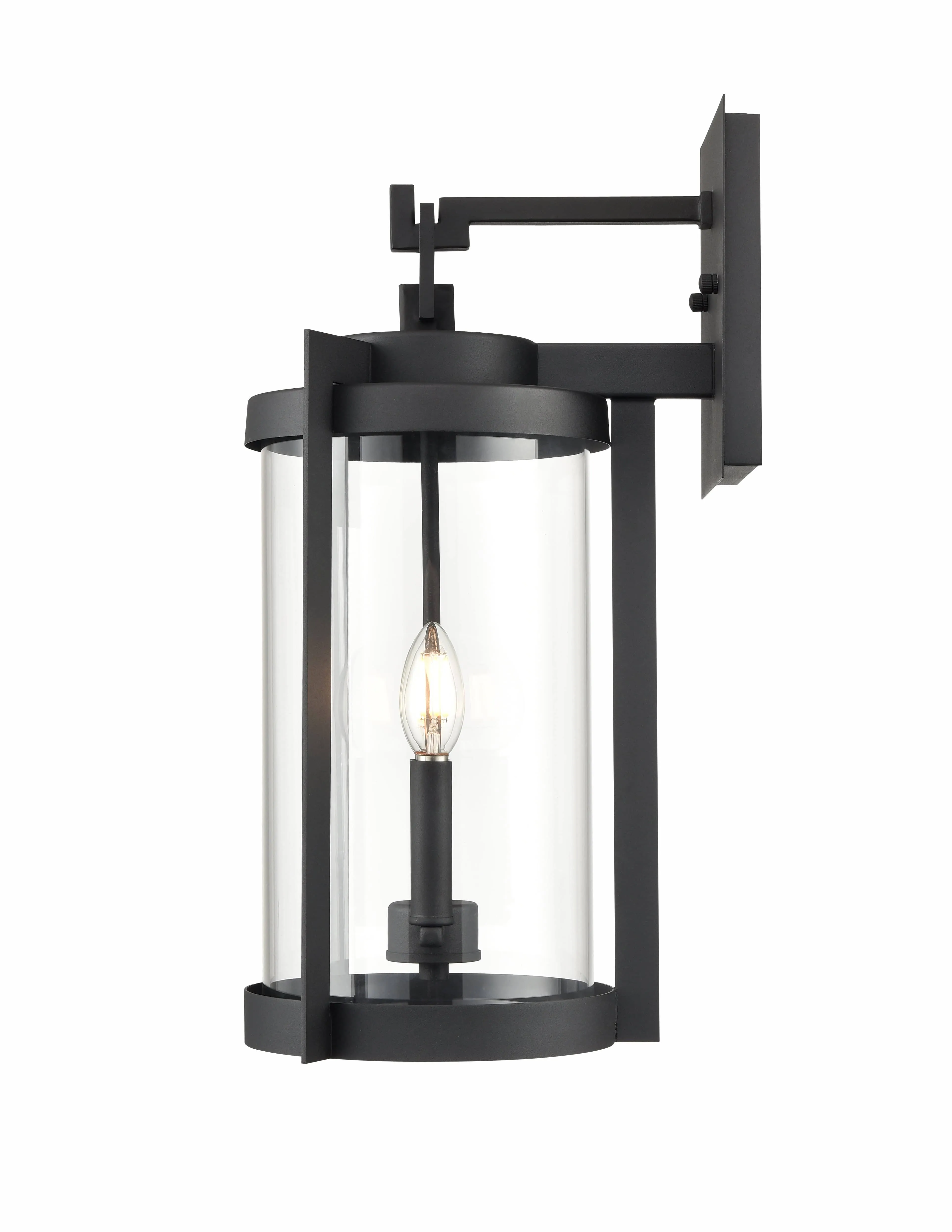 Ellway Outdoor Wall Sconce - Textured Black - Clear Glass - 11in. Extension - E26 Candelabra Base