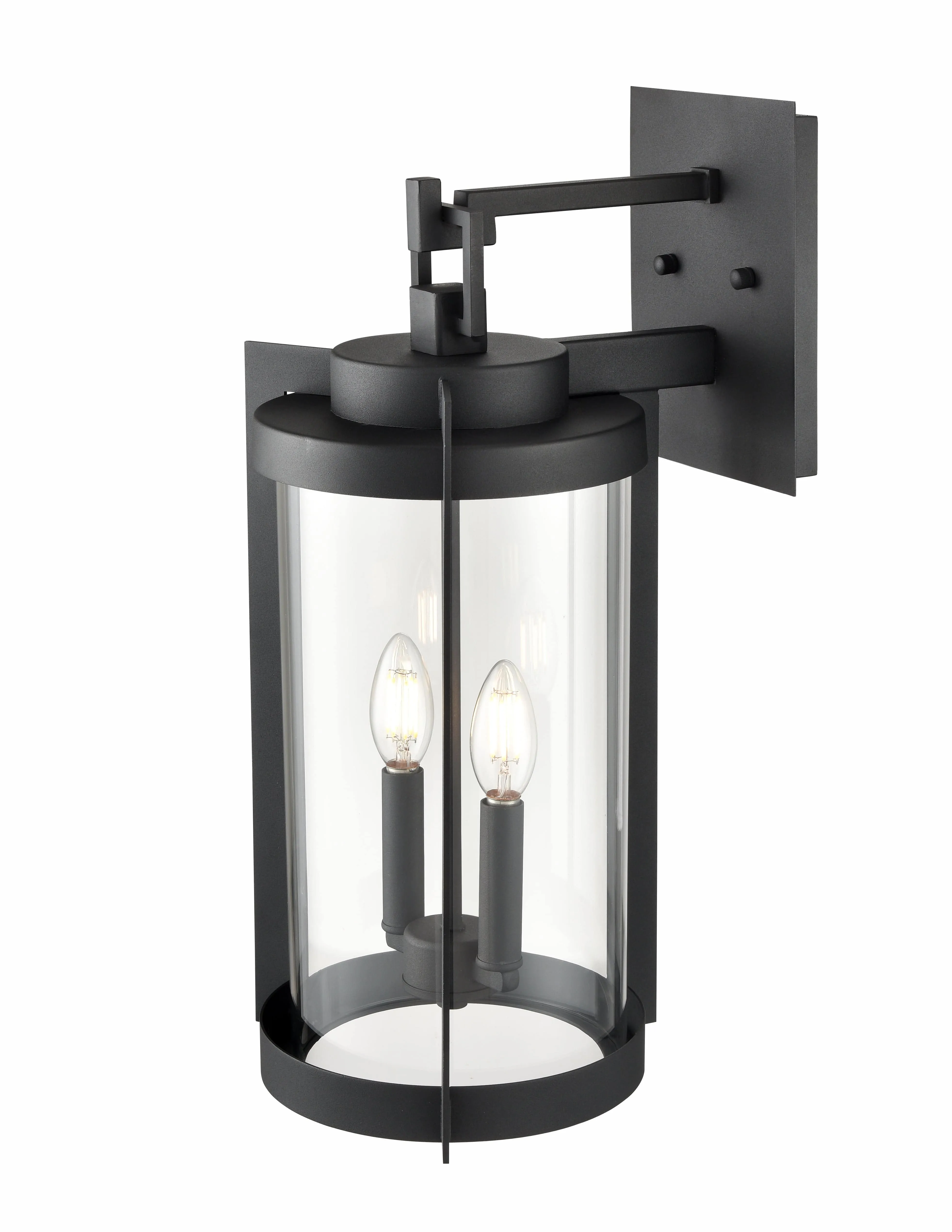 Ellway Outdoor Wall Sconce - Textured Black - Clear Glass - 11in. Extension - E26 Candelabra Base