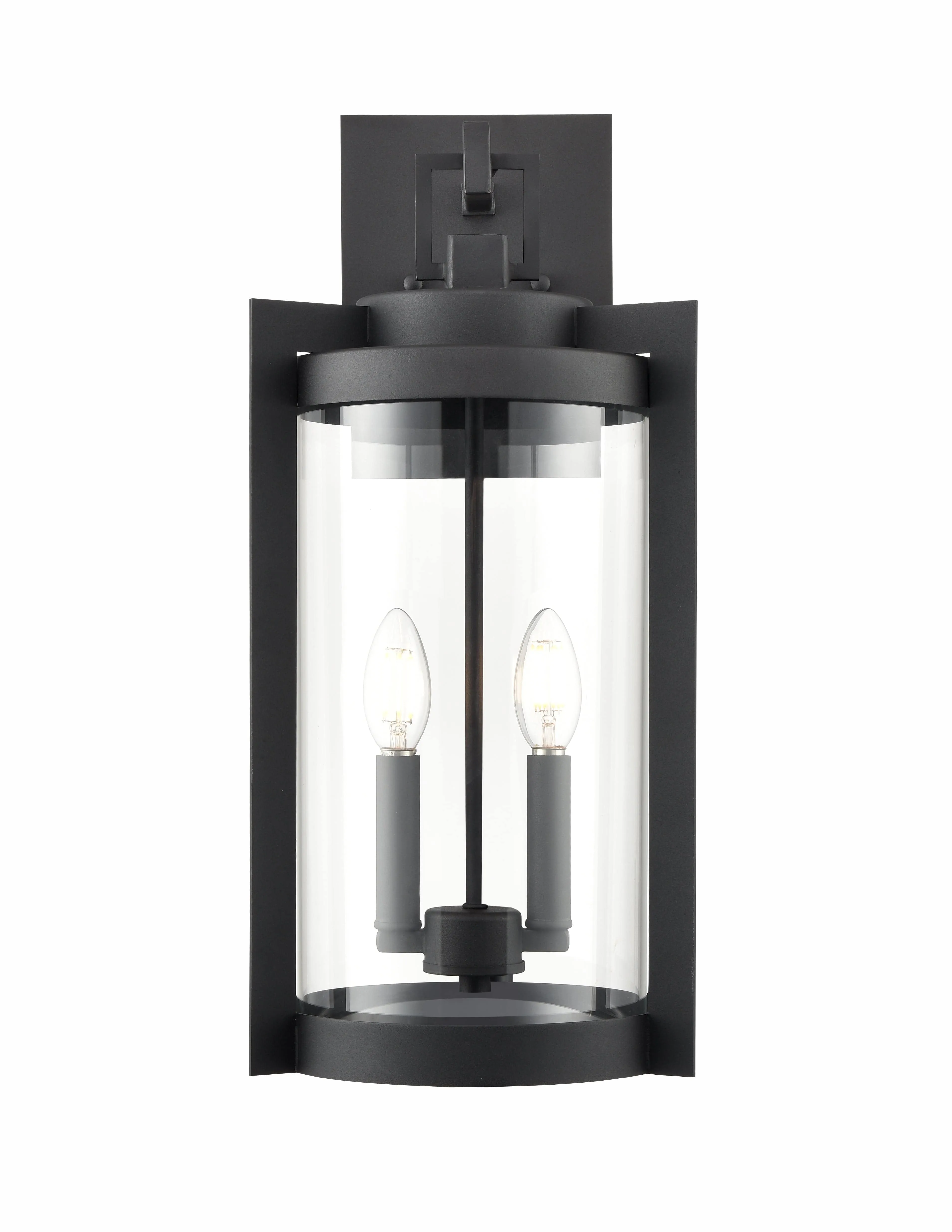 Ellway Outdoor Wall Sconce - Textured Black - Clear Glass - 11in. Extension - E26 Candelabra Base