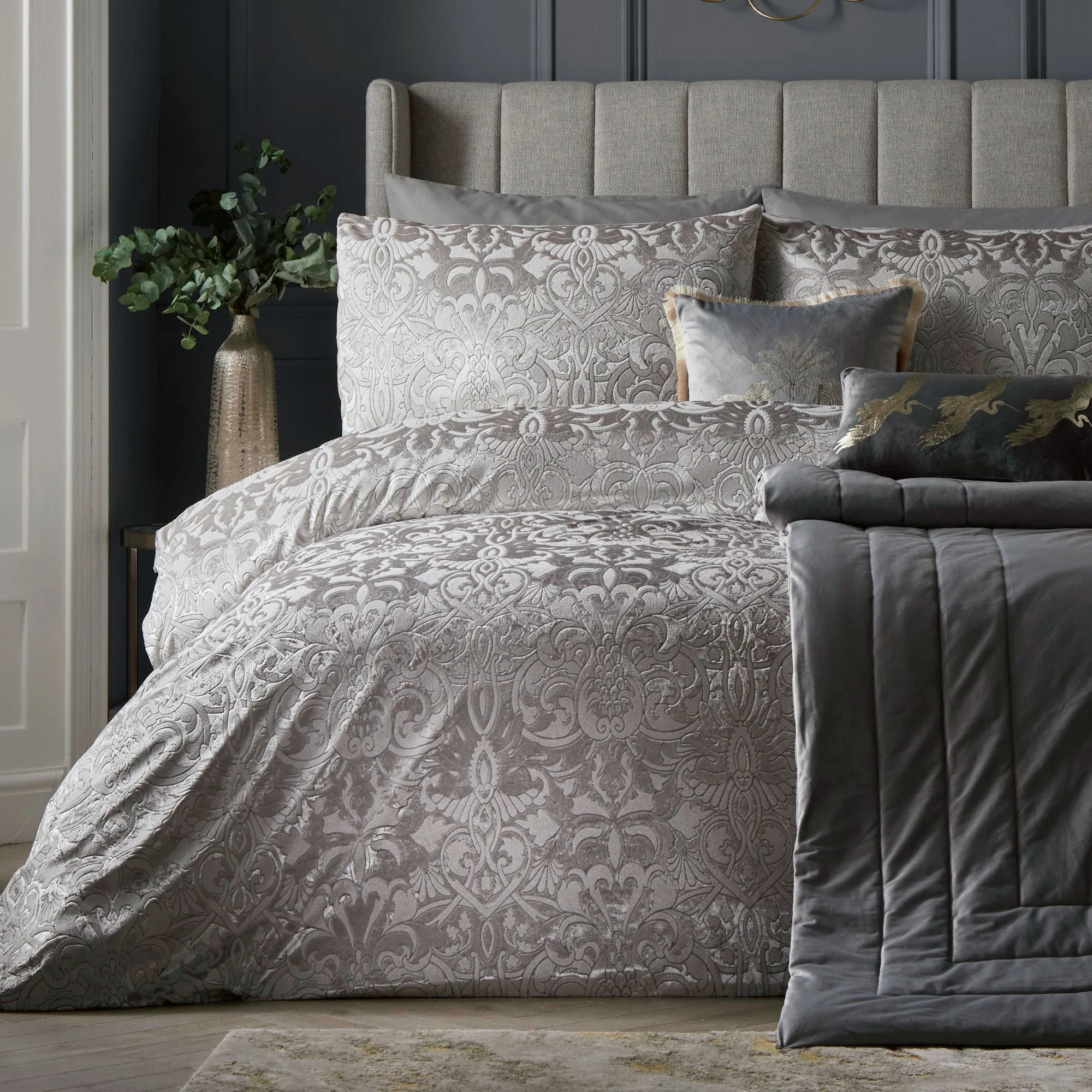 Firenza Duvet Cover Set by Laurence Llewelyn-Bowen in Silver