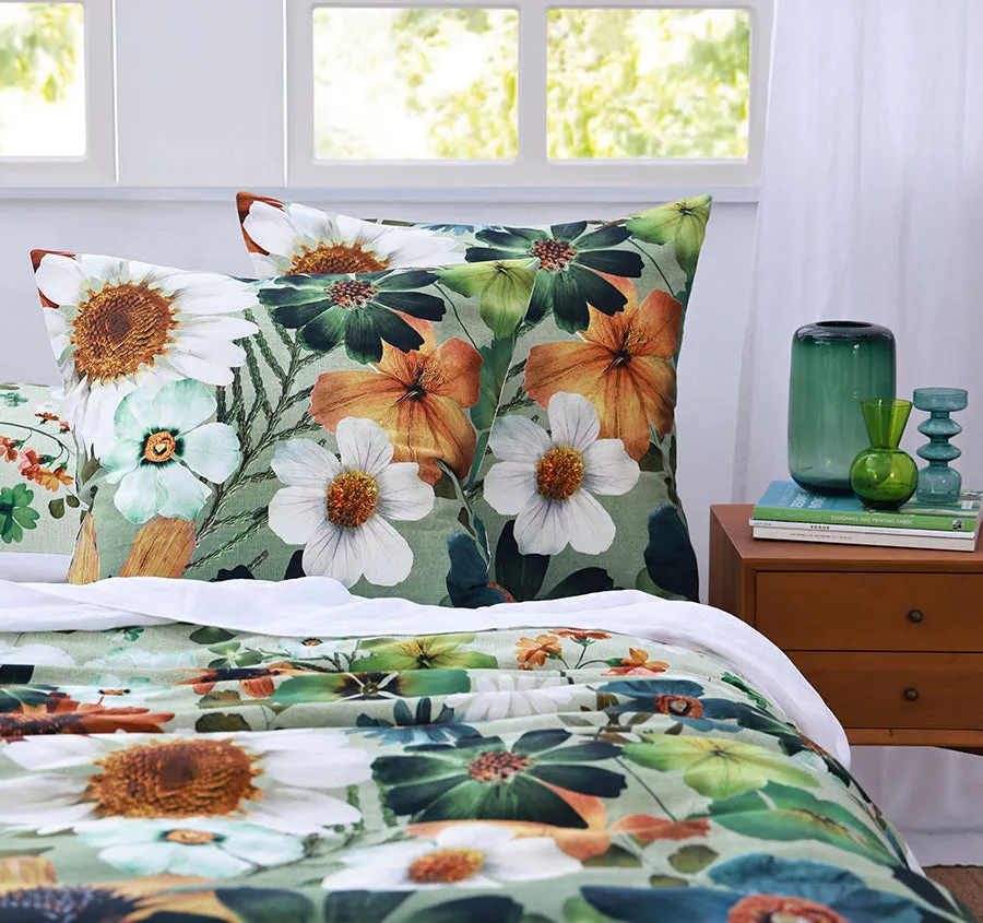 Flowerfield European Pillowcase Green