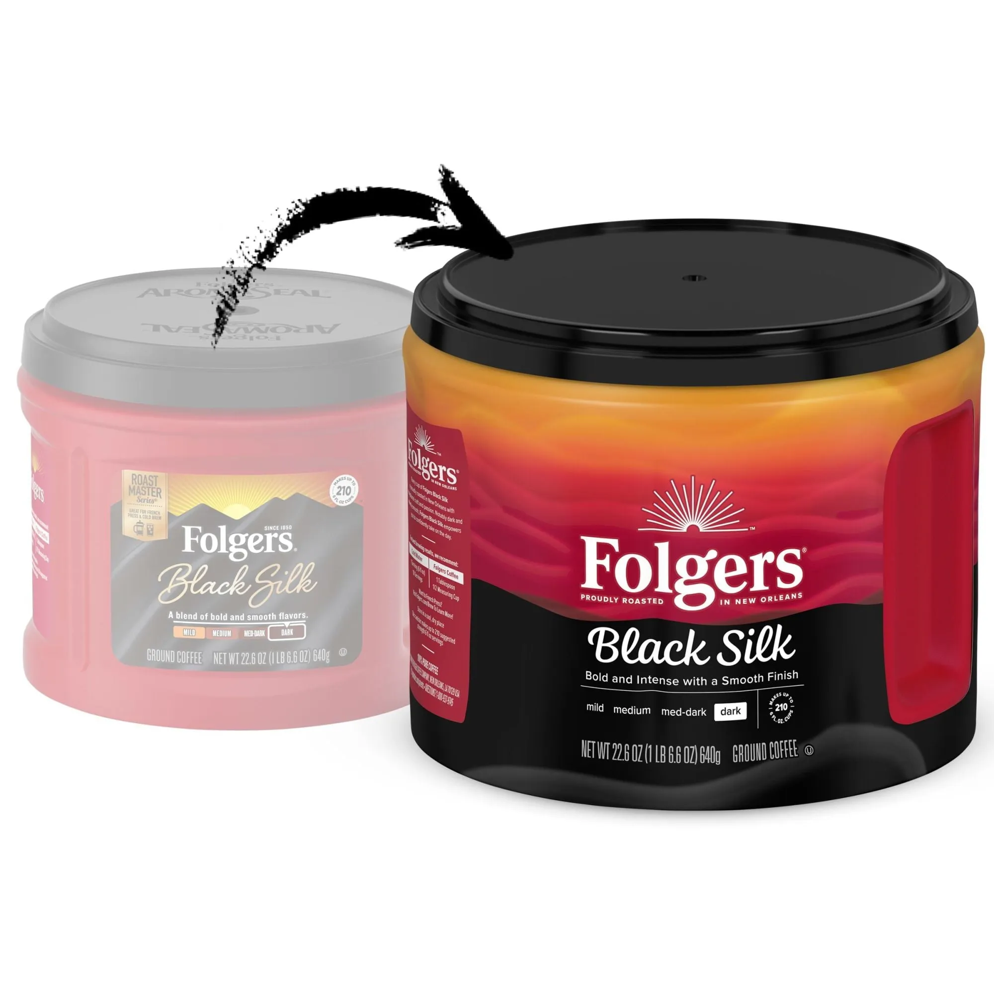 Folgers Black Silk Ground Coffee, Smooth Dark Roast Coffee, 22.6Ounce Canister