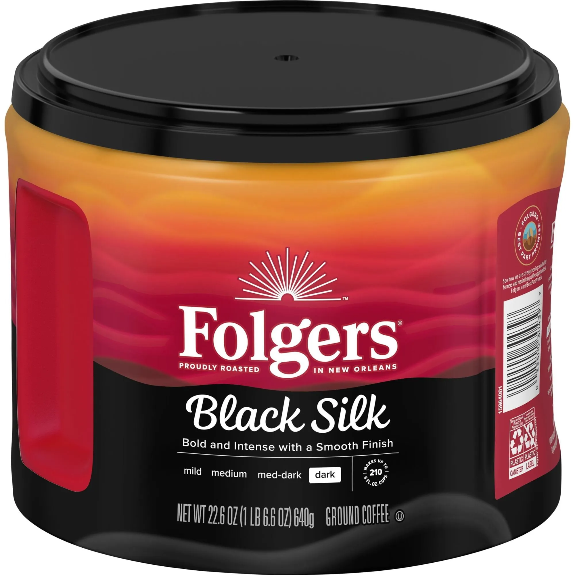 Folgers Black Silk Ground Coffee, Smooth Dark Roast Coffee, 22.6Ounce Canister