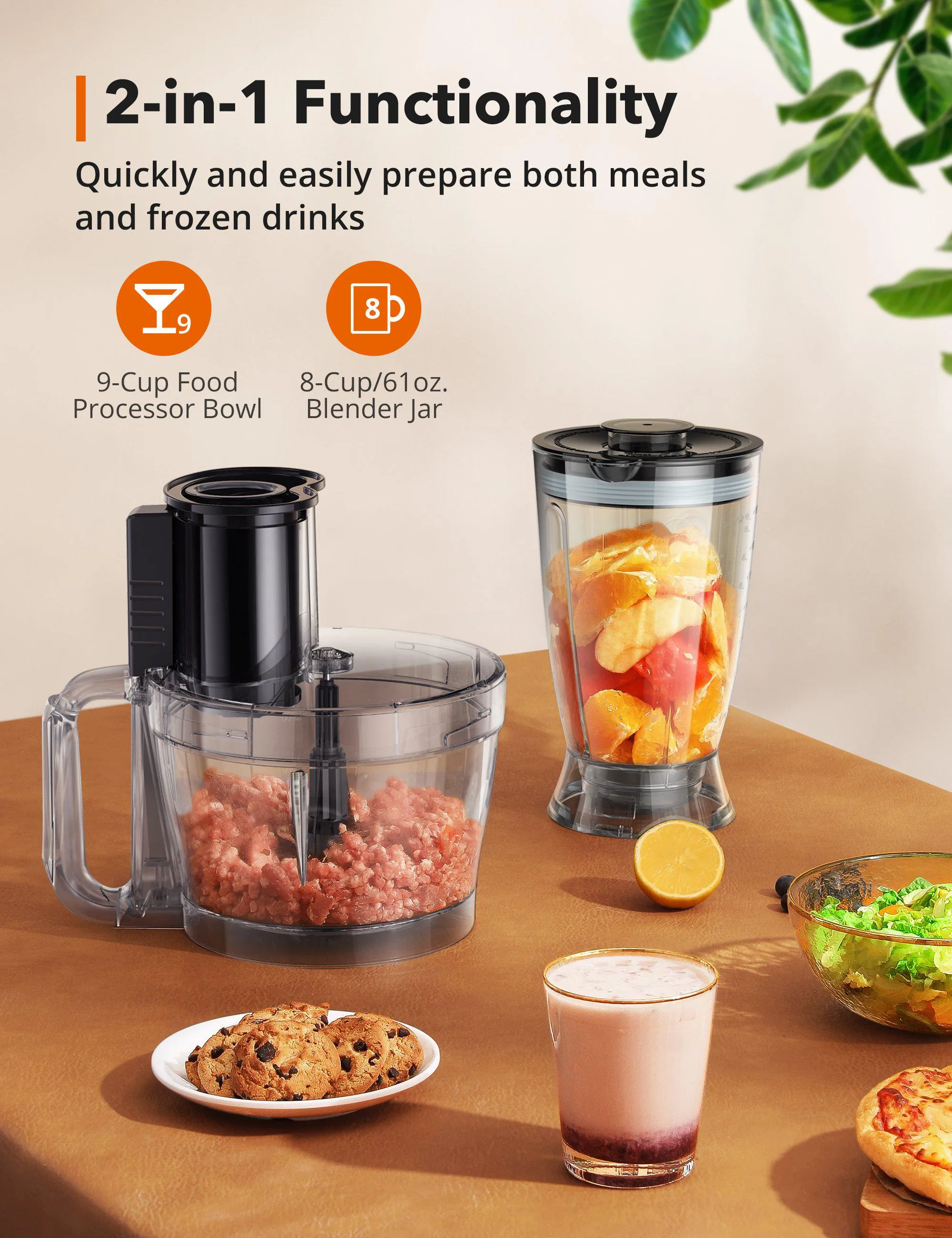 Food Processor 001, Blender Combo, 600W 9-Cup Food Processor