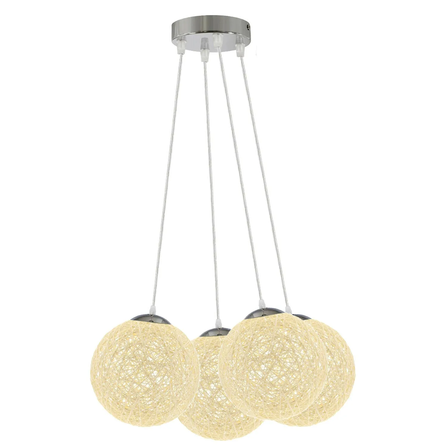 Four Outlet Cream Rattan Wicker Woven Ball Globe Pendant