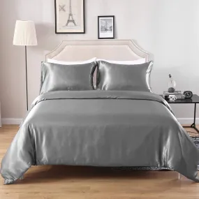 Full Satin Silk Duvet Cover Set (Grey)